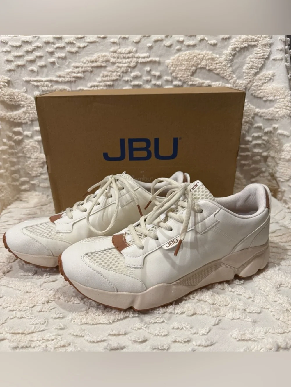 JBU Off-White Sneakers with Tan Accents